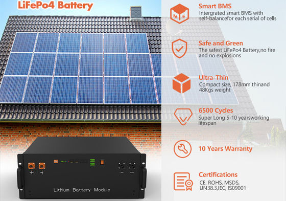 Bateria de íon de lítio montada em rack 48V 100ah 6500 Ciclo para armazenamento de energia em casa