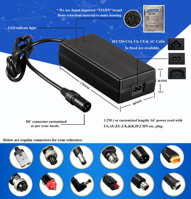 Acessórios de baterias de lítio OEM 8S 29.2V 10A 12A 13A 14A Carregador de baterias de motocicleta